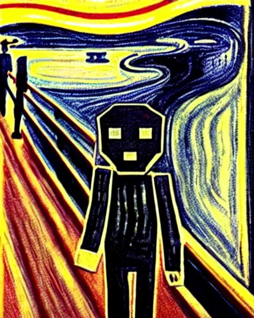 Image similar to minecraft enderman as the subject in the scream by edvard munch