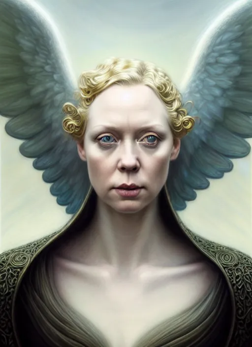 Prompt: gwendoline christie as an angel, aesthetic, fine art, intricate, elegant, highly detailed, realistic hair, centered, digital painting, art station, conceptual art, soft, sharp focus, illustration, artwork, artgerm, tomasz alen kopera, peter mohrbacher, donato giancola, wlop, boris vallejo