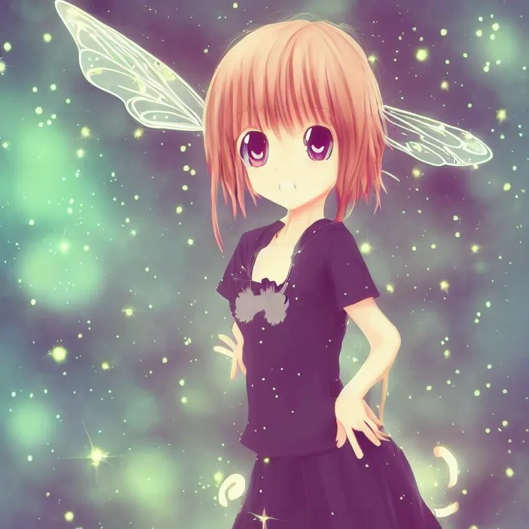 Image similar to cute, full body, female, anime style, a cat girl with fairy wings, large eyes, beautiful lighting, sharp focus, simple background, creative, heart effects, filters applied, illustration