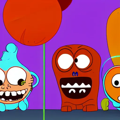 Prompt: Amazing world of gumball but horror,