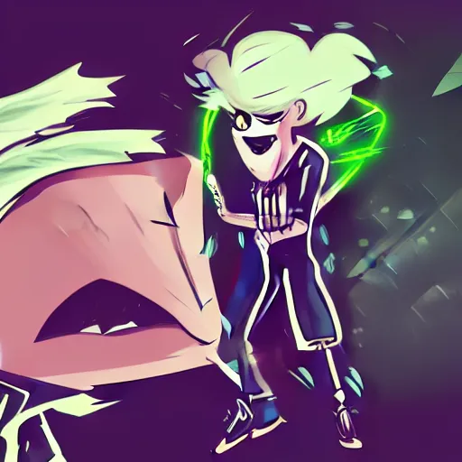 Image similar to A digital matte intricate illustration concept art of young Danny phantom with glowing green eyes and sharp teeth fangs alt art fashion inspired art by C