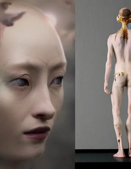 Image similar to still frame from Prometheus movie by Makoto Aida, cyborg with life within by Iris van Herpen painted by Caravaggio and by Yoshitaka Amano by Yumihiko Amano by Makoto Aida