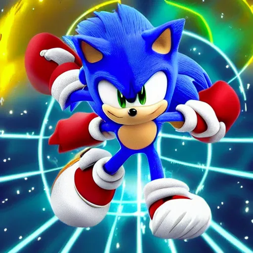 Image similar to sonic the hedgehog from sonic the hedgehog (1991) traveling through the cosmos,pixel art, digital art, 8k, award winning