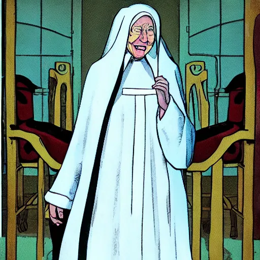 Prompt: nun at a asylum, by alan moore