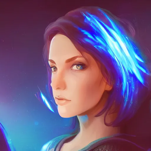 Prompt: holographic woman, beautiful, blue light, profile, science fiction, d & d, concept art, sharp focus, illustration, character art,