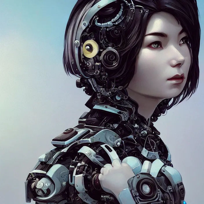 Image similar to symmetrical bjork cyborg - by tom bagshaw, by ilya kuvshinov, rtx rendering, octane render 1 2 8 k, maya, extreme high intricate details by wlop, digital anime art by ross tran, medium shot, close up shot, composition by sana takeda, dramatic lighting by greg rutkowski, 8 k, trending on artstation