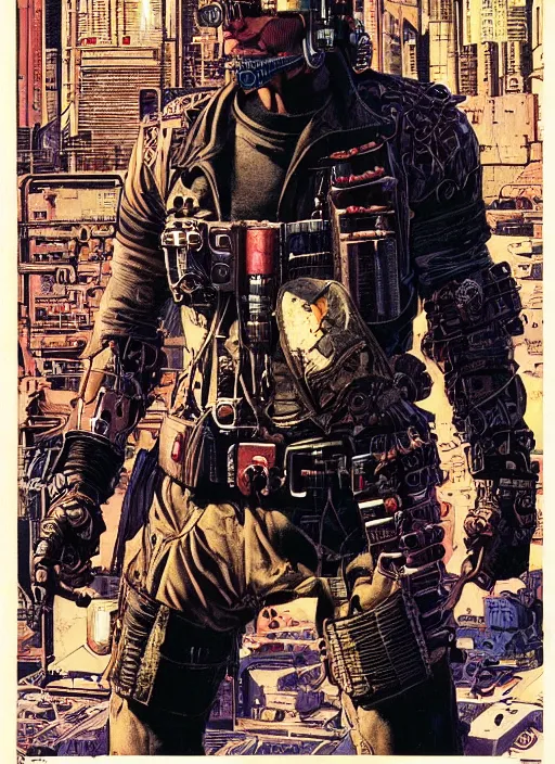 Image similar to cyberpunk mercenary. portrait by clyde caldwell and mœbius and will eisner and gil elvgren