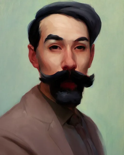 Image similar to a portrait of a male vintage thief with mustache by Yanjun Cheng