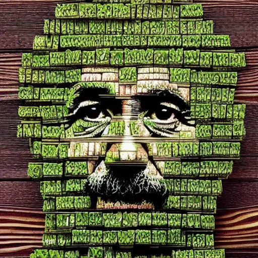 Prompt: portrait of albert einstein made of avocado slices, beautiful photo, arranged on a wooden table