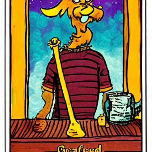 Prompt: Garfield tarot card