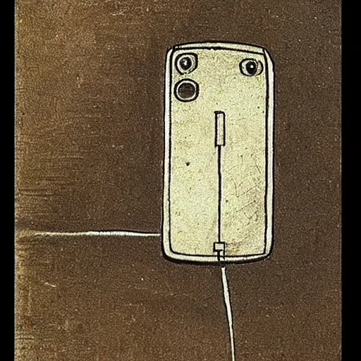 Prompt: sketch of a mobile phone drawn by leonardo da vinci