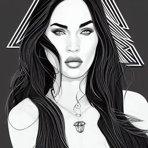 Prompt: megan fox monochrome portrait by arunas kacinskas and mallory heyer, with colorful geometrical shapes and lines and small detailes, graphic design, sketch, minimalistic, procreate, digital illustration, vector illustration, doodle, pop, graphic, street art