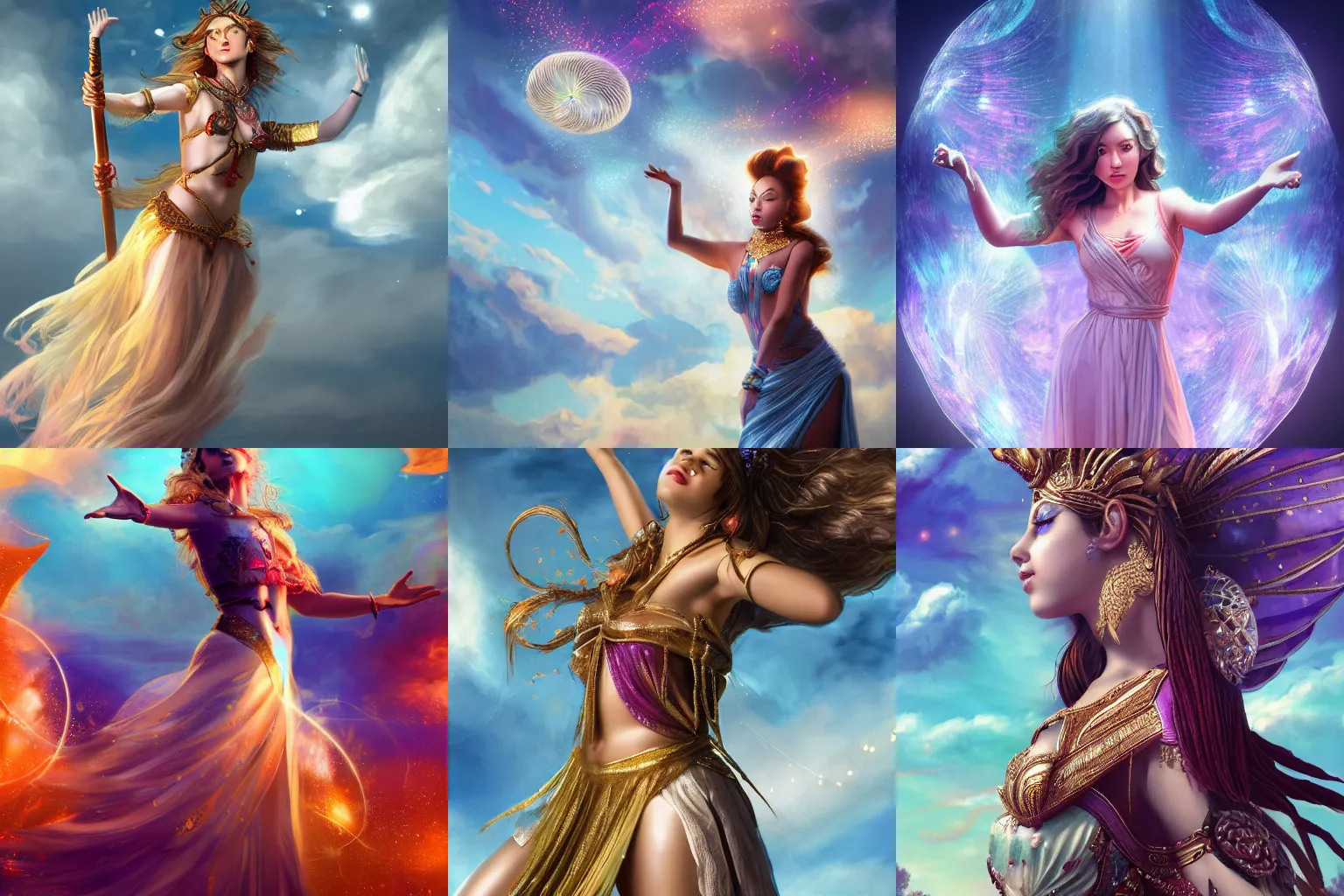 Prompt: a beautiful female human god of drums character, character is in all its glory, character is centered on the image, character is flying, rim lights, magic in the air, fancy clouds, highly detailed professional photo, dynamic lights, particles are flying, depth of field, trending on artstation, illustration, hyper realistic, vray caustics, super detailed, colorful accents, cinematic shot