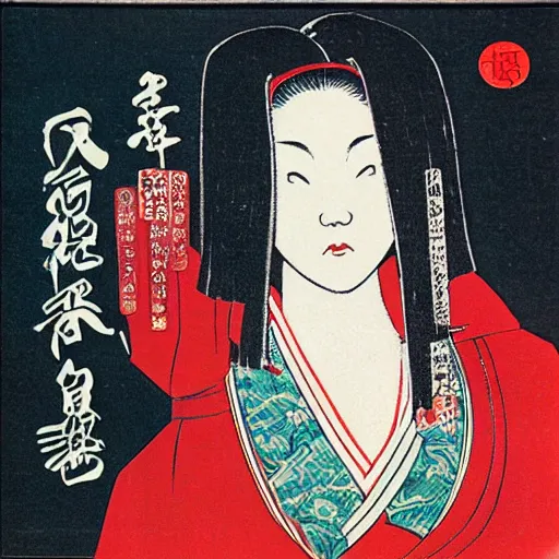 Prompt: an album cover for a female japanese folk artist, 1 9 7 6