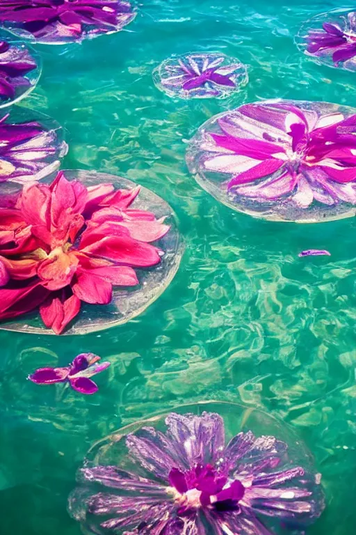 Image similar to flowers floating on crystal clear water