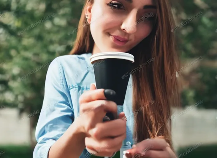 Prompt: Beautiful girl holding a cup of coffee, cinematic, very high quality, 8k