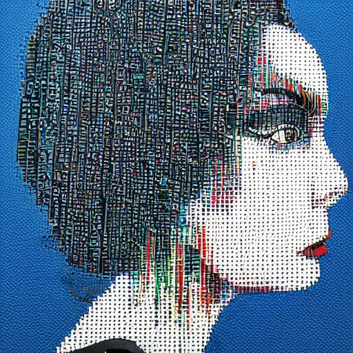 Image similar to woman seen in profile, made out of microsoft excel chart lines and graphs, white background, simple, sandra chevrier, rik oostenbroek