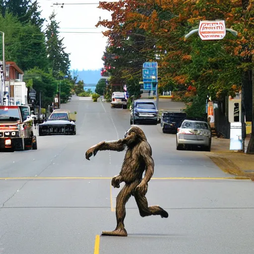 Image similar to bigfoot walking down the street in downtown Bremerton Washington