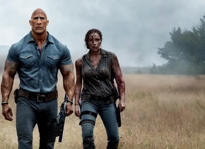 Image similar to film still of dwayne the rock johnson as rick grimes in the new walking dead tv series, 4 k