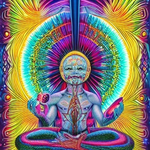 Image similar to guru meditations, a visionary artwork by alex grey and jasmine becket - griffith