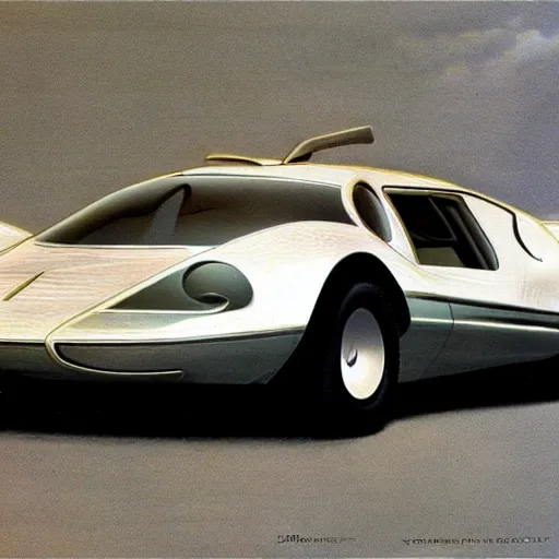 Prompt: retrofuturistic advanced ferrari sports car, detailed 1 9 7 0 s scifi art