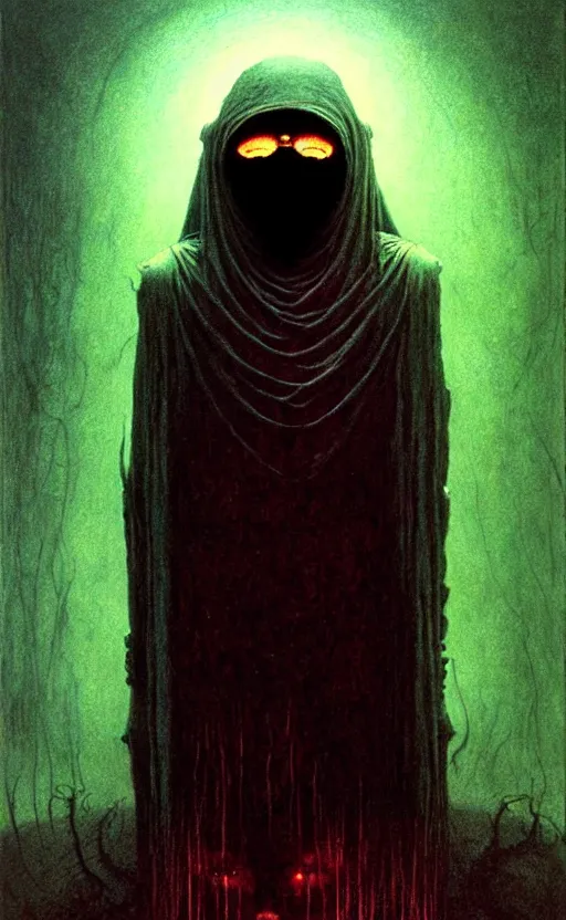 Image similar to a striking full body portrait of a pitch black masked eldritch shaman by moebius and beksinski and artgerm, detailed artwork, realism, 4 k resolution, detailed, high quality, sharp focus, hq artwork, insane detail, volumetric lighting, character concept art, fine details, tarot card, clear subject