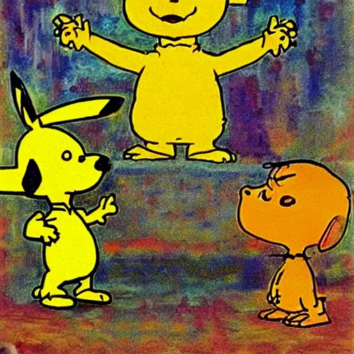 Image similar to charlie brown as pikachu artwork by affandi