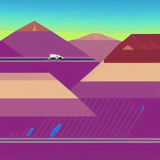 Prompt: geometric art of a town in a desert, made entirely from gradients, colorful, vector graphics