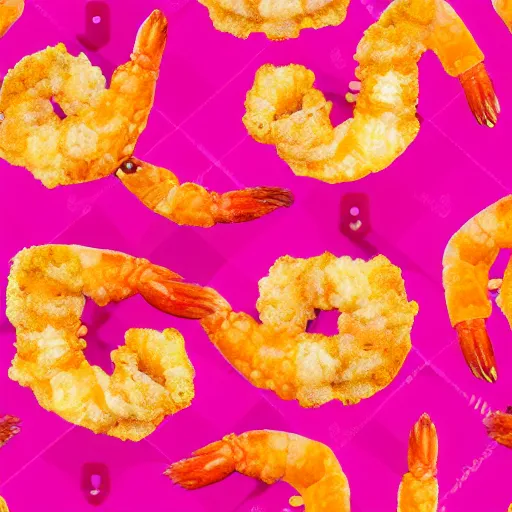 Image similar to seamless looping design of tempura shrimp on pink background