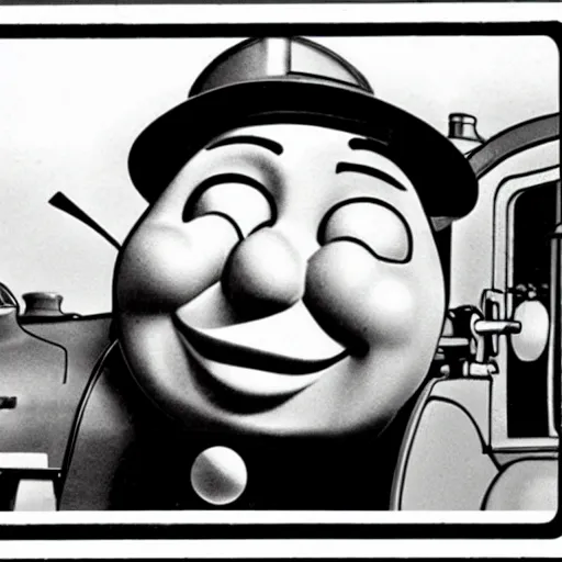 Prompt: alex jones is thomas the tank engine, cartoon, steamboat willy, monochrome 1920s