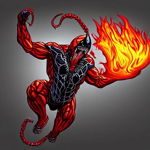 Image similar to Digital art of Venom slam dunking with flames coming from the basket, trending on Artstation