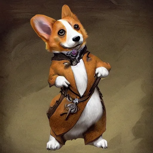 Prompt: a corgi warlock style of jean baptiste monge