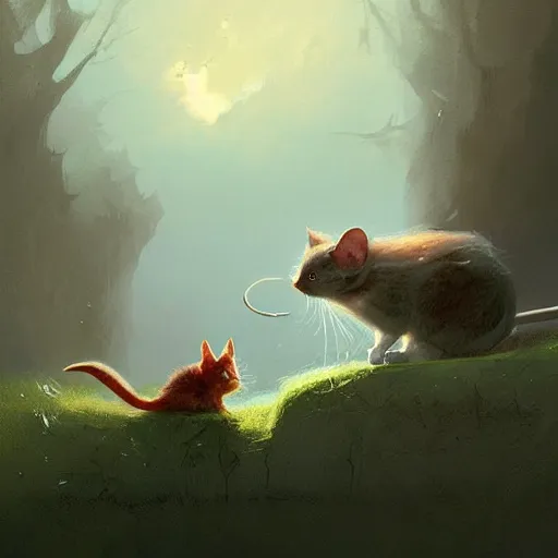 Image similar to hybrid of mouse and cat, half cat - half mouse, digital art fantasy art, art by george stubbs, jakub rozalski, anton fadeev, james gurney, anato finnstark