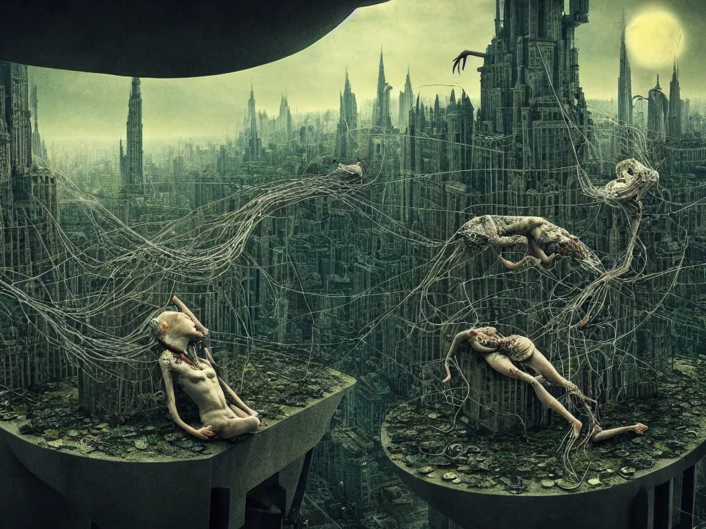 Image similar to highly detailed photo of living is the illusion of dying, trending on deviantart, neo surrealism, sharp focus, 4 k, a lot of little details, octane, masterpiece, art by max ernst