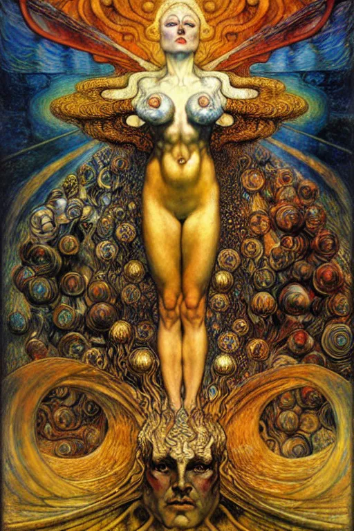 Image similar to Divine Chaos Engine by Karol Bak, Jean Delville, William Blake, Gustav Klimt, and Vincent Van Gogh, symbolist, visionary