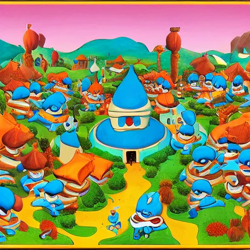 Image similar to the smurf village, artwork by disney