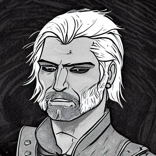 Image similar to precisely drawn illustration of geralt of rivia drawn in the style of the dragon prince