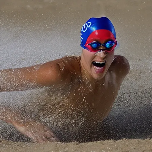 Image similar to olympic swimming in sand instead of water, extremely coherent, motion blur