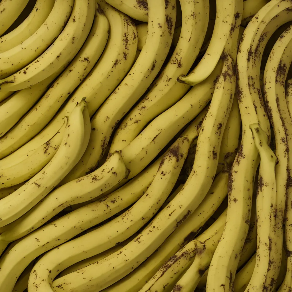 Image similar to circular loop fractal bananas that grow like a banana coral, banana stems, roots. closeup, hyper real, food photography, high quality