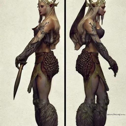 Image similar to elven queen character full body portrait by frank frazetta, fantasy, dungeons & dragons, sharp focus, beautiful, artstation contest winner, detailed