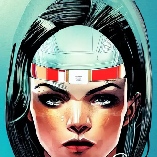 Image similar to portrait of a female android, by MARVEL comics and Sandra Chevrier