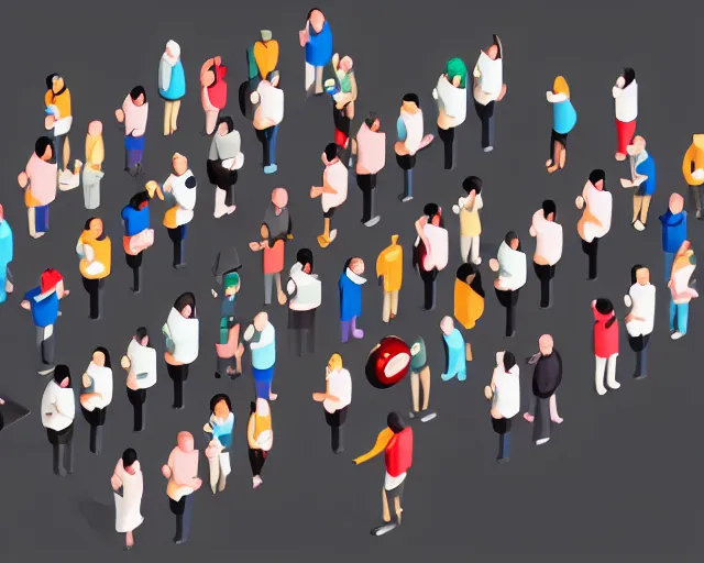 Image similar to A crowd of miniature professional people standing on a computer, isometric, highly detailed, whimsical, 4k