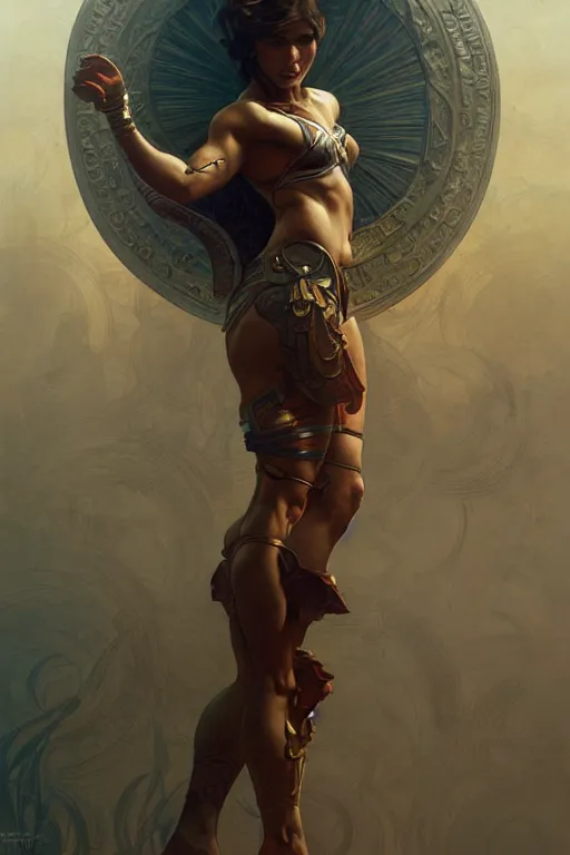 Prompt: Gladiator, gorgeous, amazing, muscular, fit, intricate, highly detailed, digital painting, artstation, concept art, sharp focus, illustration, art by greg rutkowski and alphonse mucha