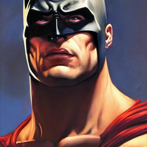 Image similar to an ultra - realistic portrait painting of batman in the style of frank frazetta. 4 k. ultra - realistic. highly detailed. dark fantasy. epic lighting.