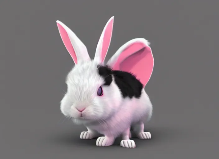 Prompt: The rabbit is a fluffy white bunny with big ears. It has a cute pink nose and black eyes. It looks like it's ready to hop around and have some fun! by Balaskas Christopher, 3D, CGSociety, unreal engine