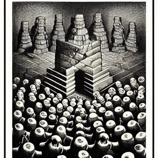 Image similar to lithography on paper secret layer dungeon conceptual figurative post - morden monumental dynamic portrait by goya and escher and hogarth, illusion surreal art, highly conceptual figurative art, intricate detailed illustration, controversial poster art, polish poster art, geometrical drawings, no blur