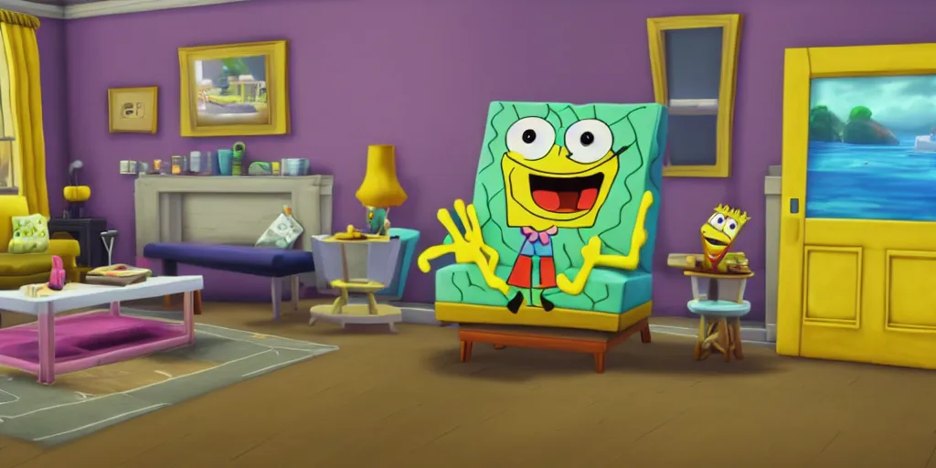 Image similar to tv show SpongeBob inside sims 4. Octane render, 4k, 8k, unreal 5, very detailed, hyper realism, trending on artstation.