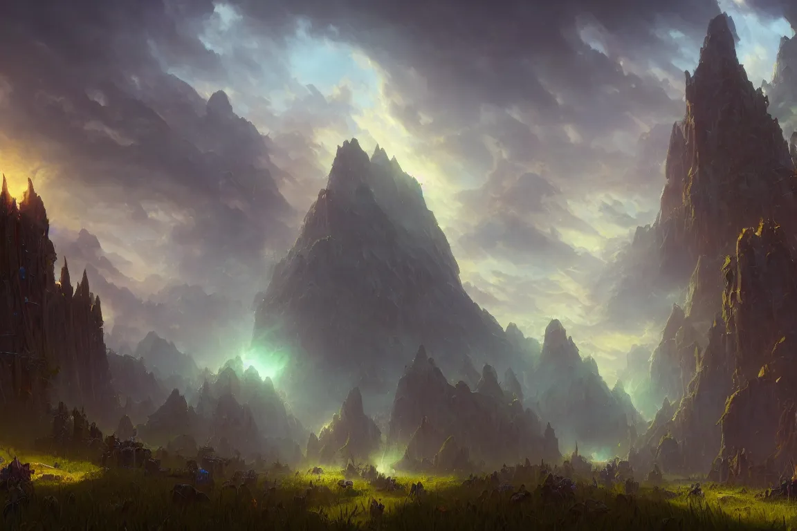 Image similar to screenshot of world of warcraft, oil painting, concept art, filip hodas, john howe, mike winkelmann, jessica rossier, andreas rocha, bruce pennington, albert bierstadt, 4 k