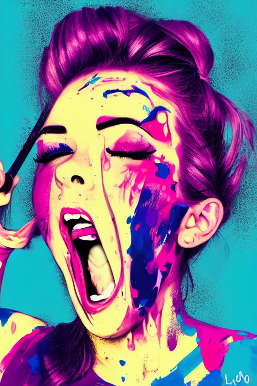 Image similar to girl screamin yolo - aesthetic, smooth painting, remove duplicate, 4 k, illustration, comical, acrylic paint style, pencil style, torn cosmo magazine style, pop art style, ultrarealism, by mike swiderek, jorge lacera, ben lo, tyler west