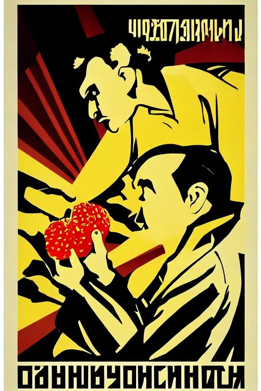 Image similar to sovietwave propaganda poster about the dangers of corn, minimalist, silkscreen, graphic design, russian text